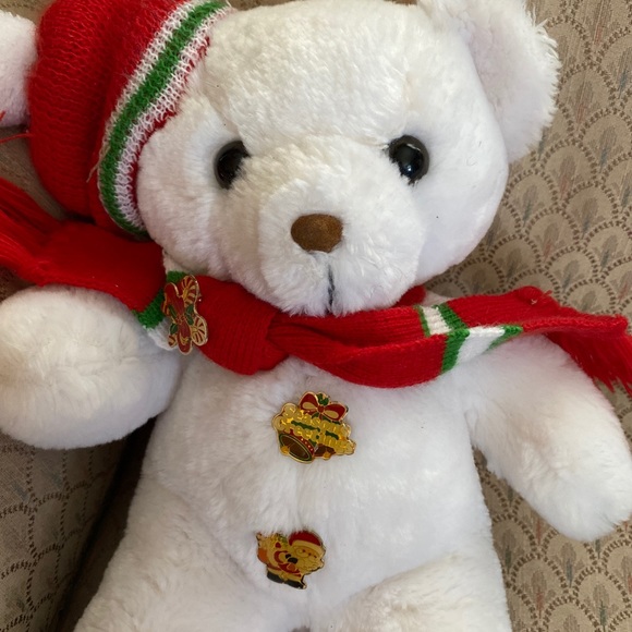 Christmas 10” Bear with red knitted hat and scarf - Picture 3 of 4